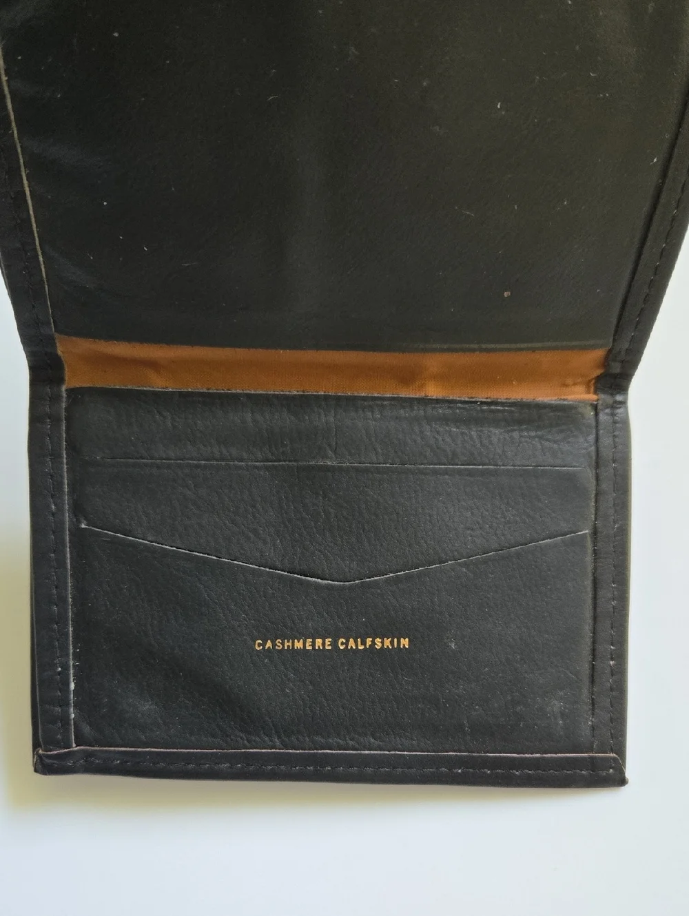 AMITY Cashmere Calfskin Tri-fold Wallet Black EUC.  (BIN 005)